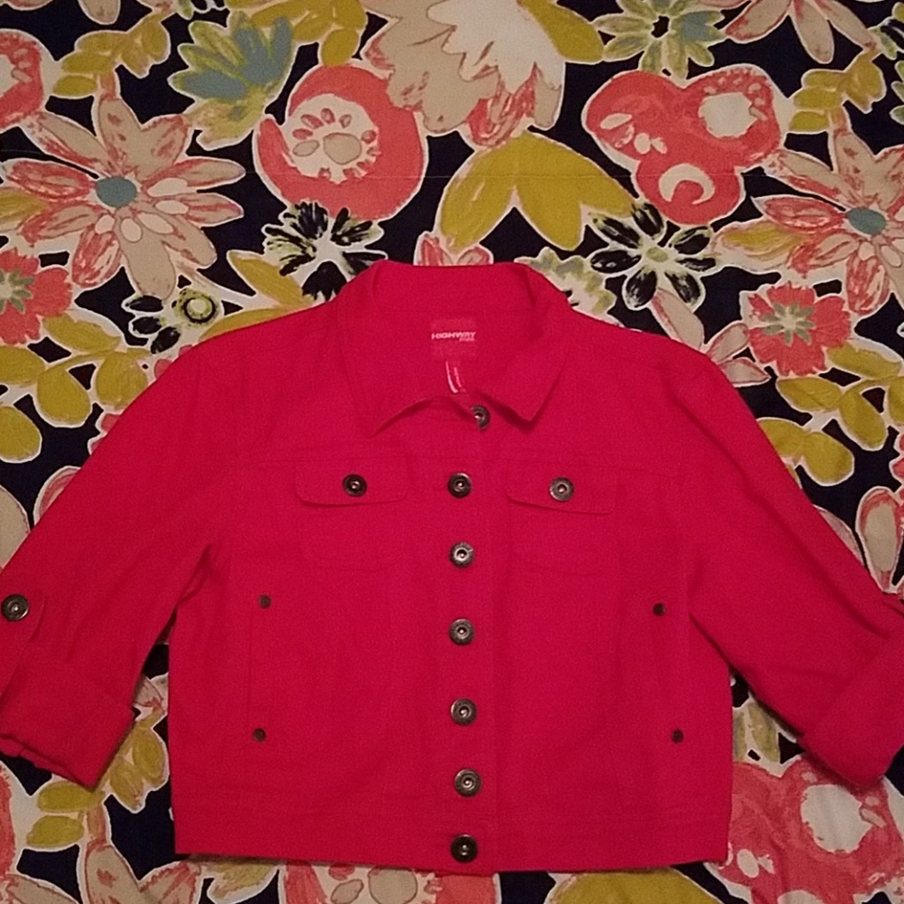 Red denim jacket